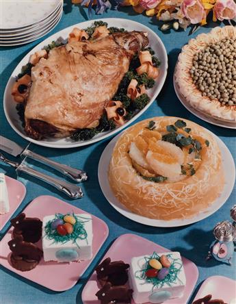 (FOOD) Group of 25 vivid color photographs of mid-20th-century table spreads and themed meals.